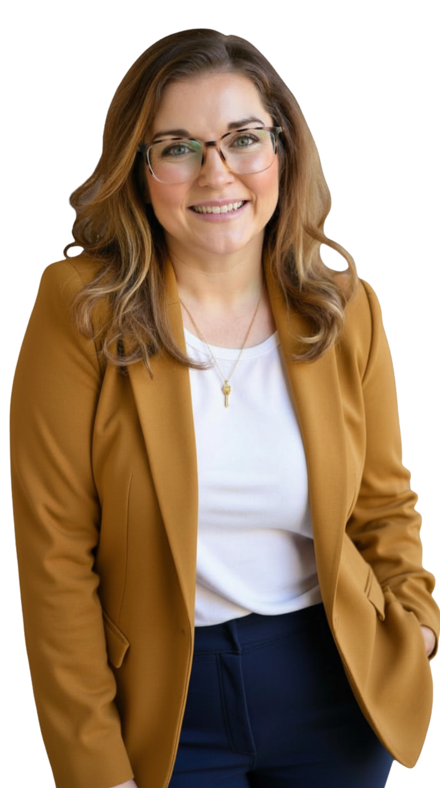 Lauren Apple in mustard blazer - CEO parent scaling strategist