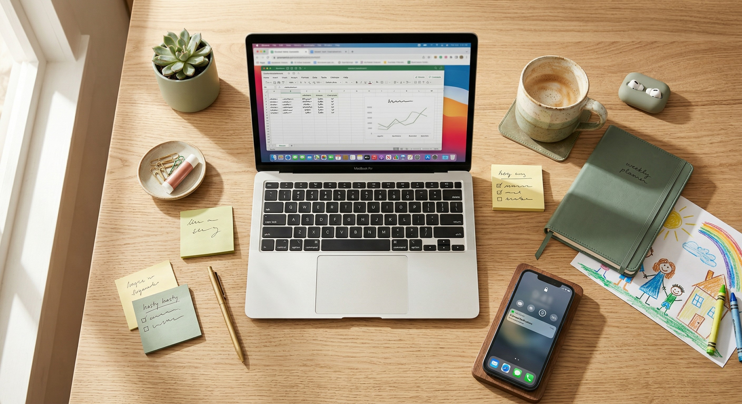 Desk flatlay workspace